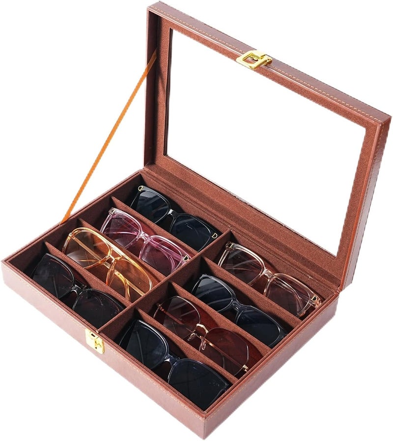 NEWLOOP Store Sunglasses Organizer Multiple Pairs of Glasses Display Case Sunglass Hard Shell Storage Box for Women Men 12/16 Slots - Image 1